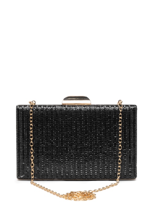 Bolsa Clutch Feminina Com Strass - Preto