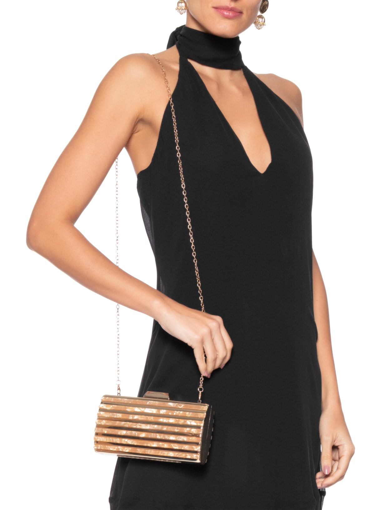 Bolsa Clutch Feminina Perolada Dourada Market 33