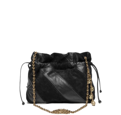 Bolsa De Couro Sac Mix Listras - Preto