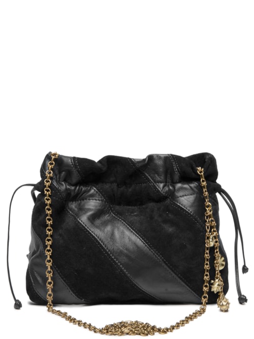 Bolsa De Couro Sac Mix Listras - Preto
