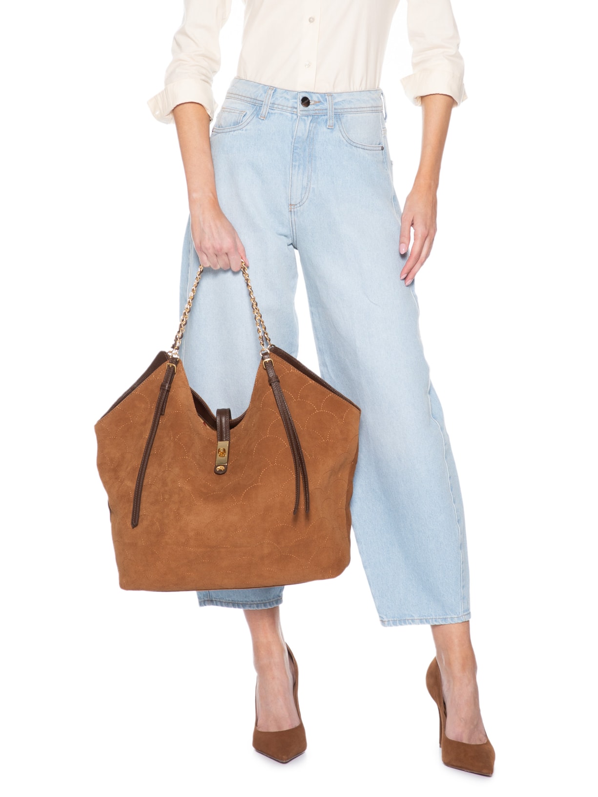 Bolsa De Ombro Feminina Camurça Viena Marrom Luiza Barcelos