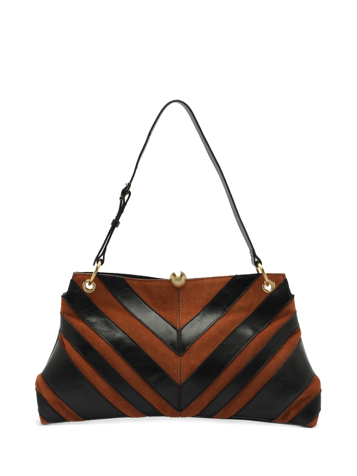 Bolsa de Ombro Grande Patchwork Chevron – Marrom