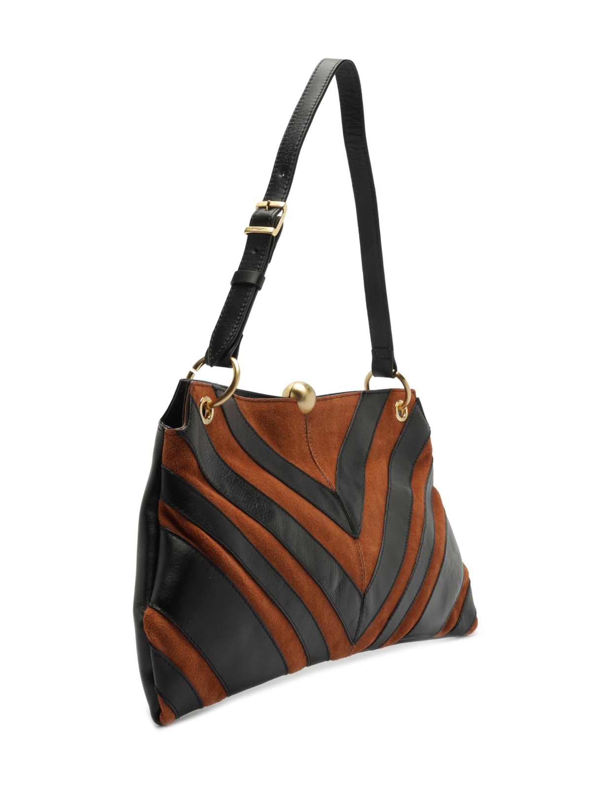 Bolsa de Ombro Grande Patchwork Chevron – Marrom Arezzo