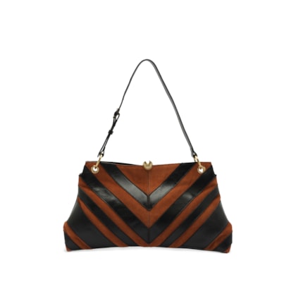 Bolsa de Ombro Grande Patchwork Chevron – Marrom