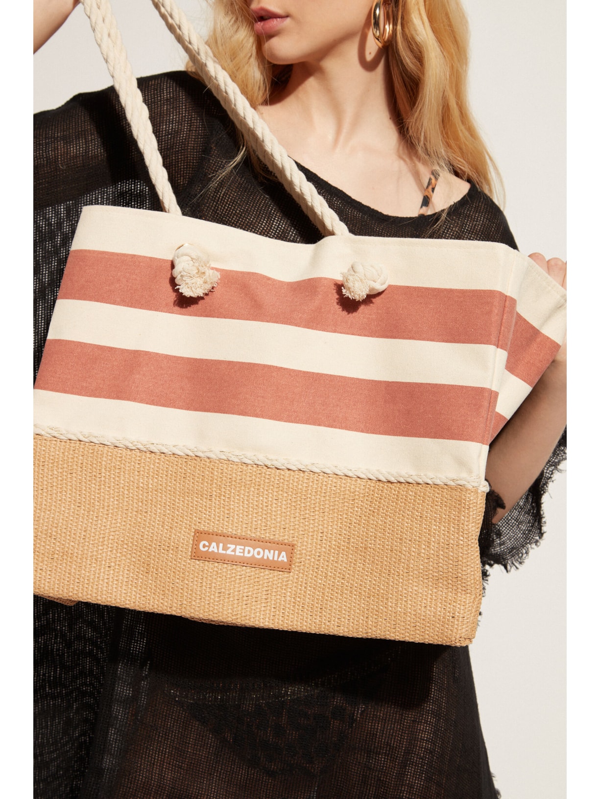 Bolsa De Praia Listrada Marrom Calzedonia