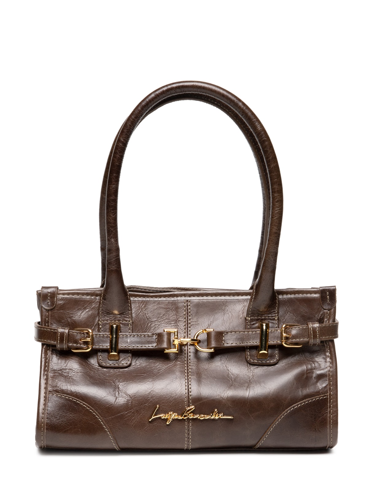 Bolsa Feminina Alças Alongadas Em Couro Marrom Luiza Barcelos