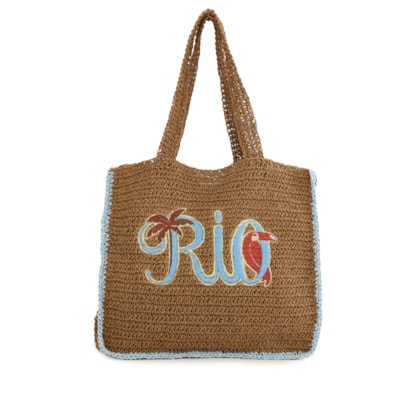 Bolsa Feminina Artesanal Rio Tipográfico Liso M - Bege