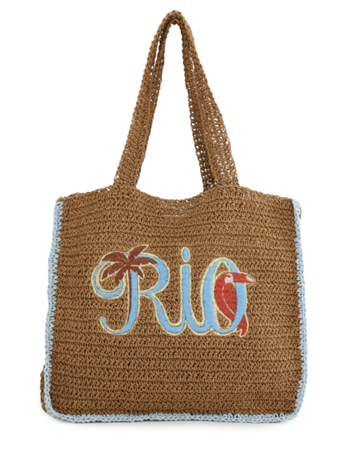 Bolsa Feminina Artesanal Rio Tipográfico Liso M - Bege