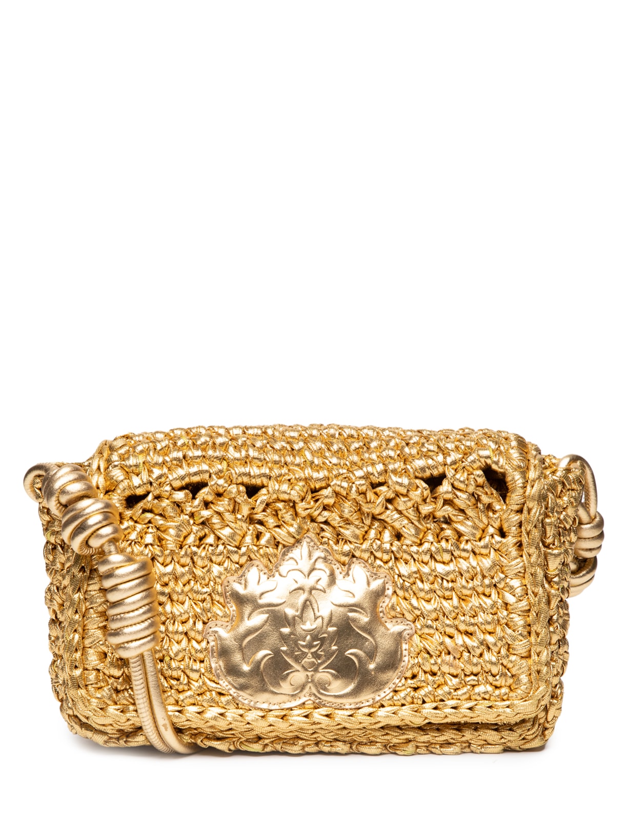 Bolsa Feminina Baguete Crochet Mica Vivian - Dourado