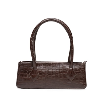 Bolsa Feminina Baguete Em Couro Croco - Marrom