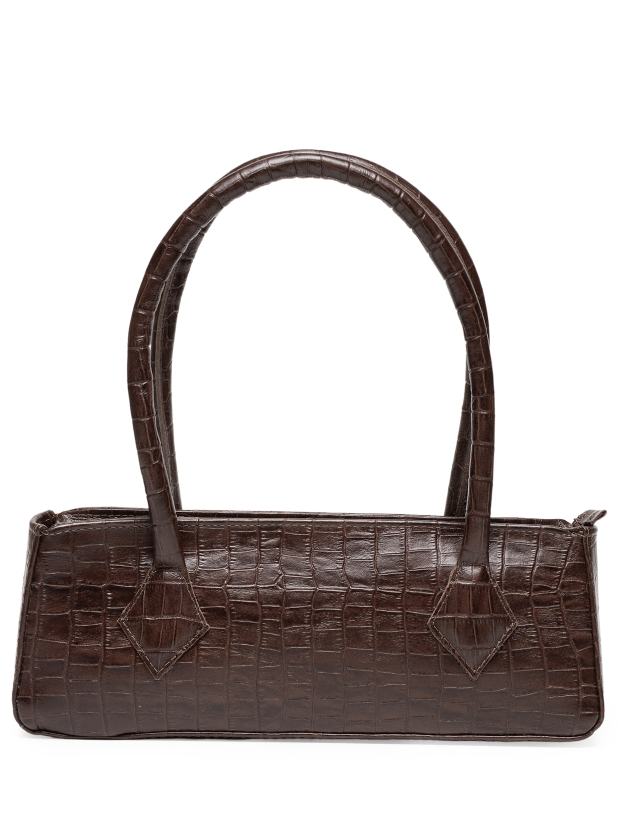 Bolsa Feminina Baguete Em Couro Croco - Marrom