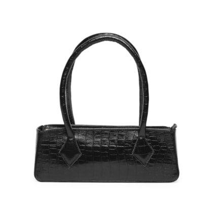 Bolsa Feminina Baguete Em Couro Croco - Preto