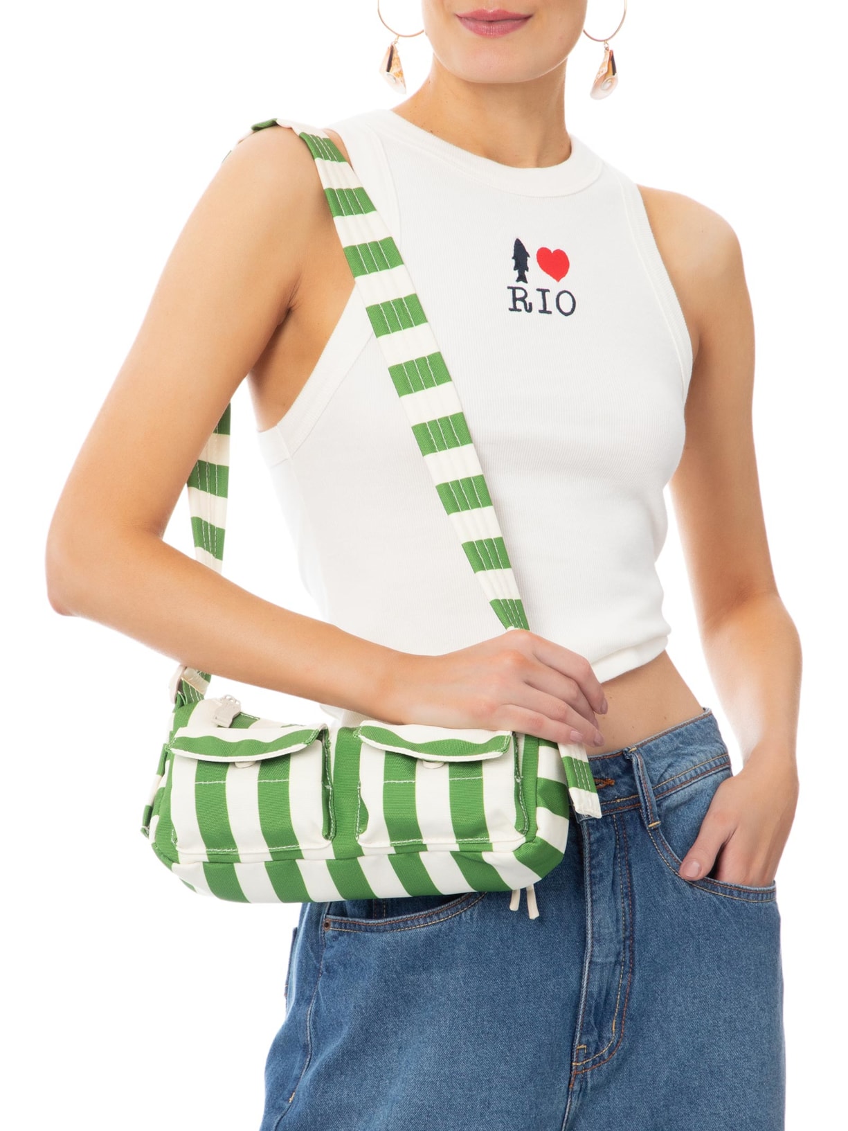 Bolsa Feminina Baguete Listrado Sonhado Verde Farm Etc