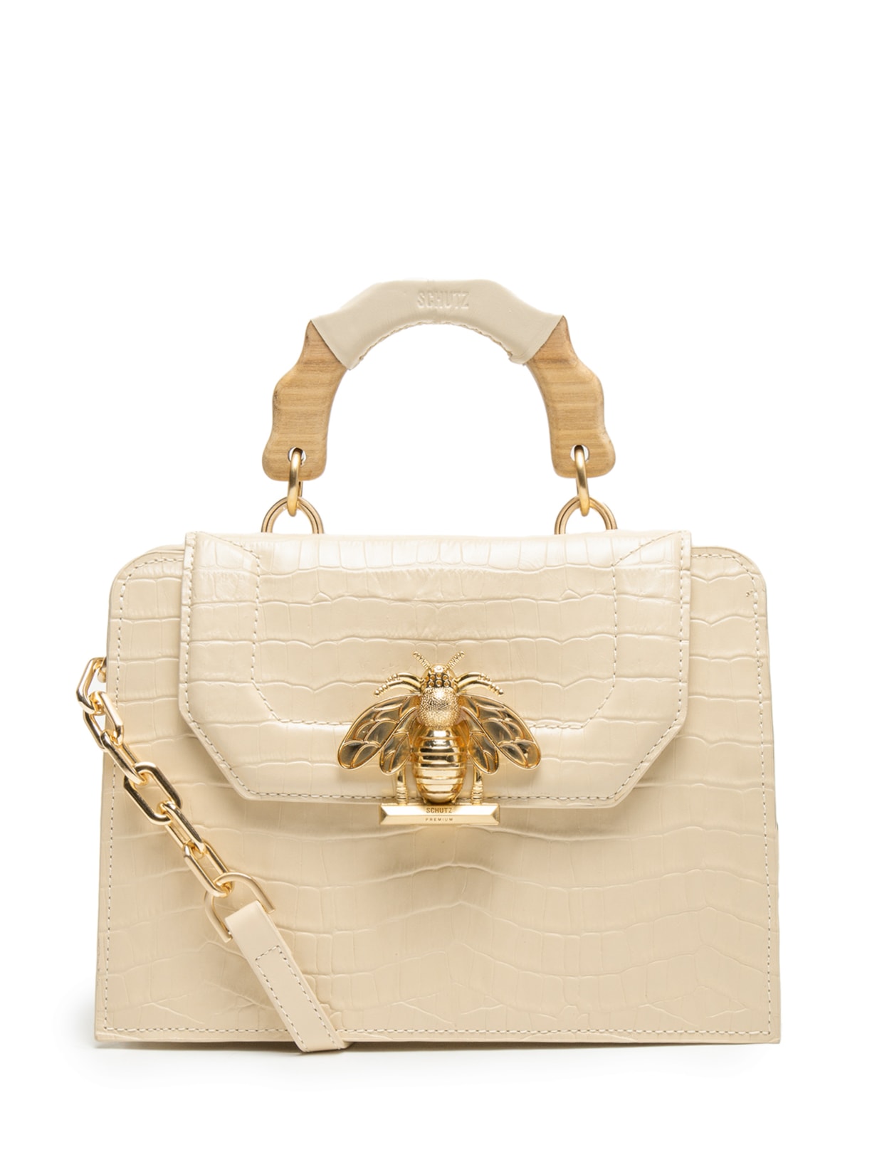 Bolsa Feminina Believe Couro Croco - Off White