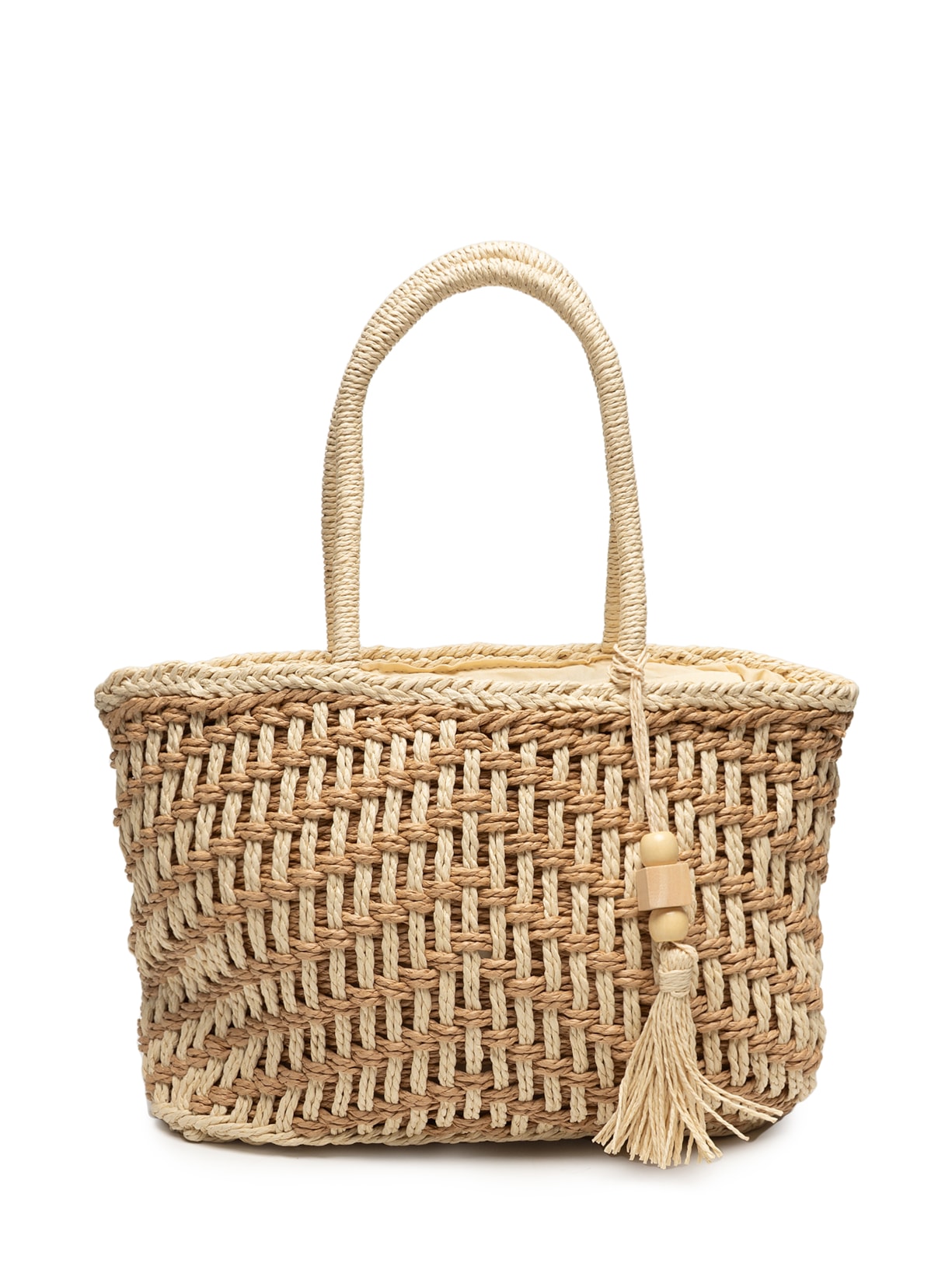 Bolsa Feminina Bicolor Em Palha - Bege