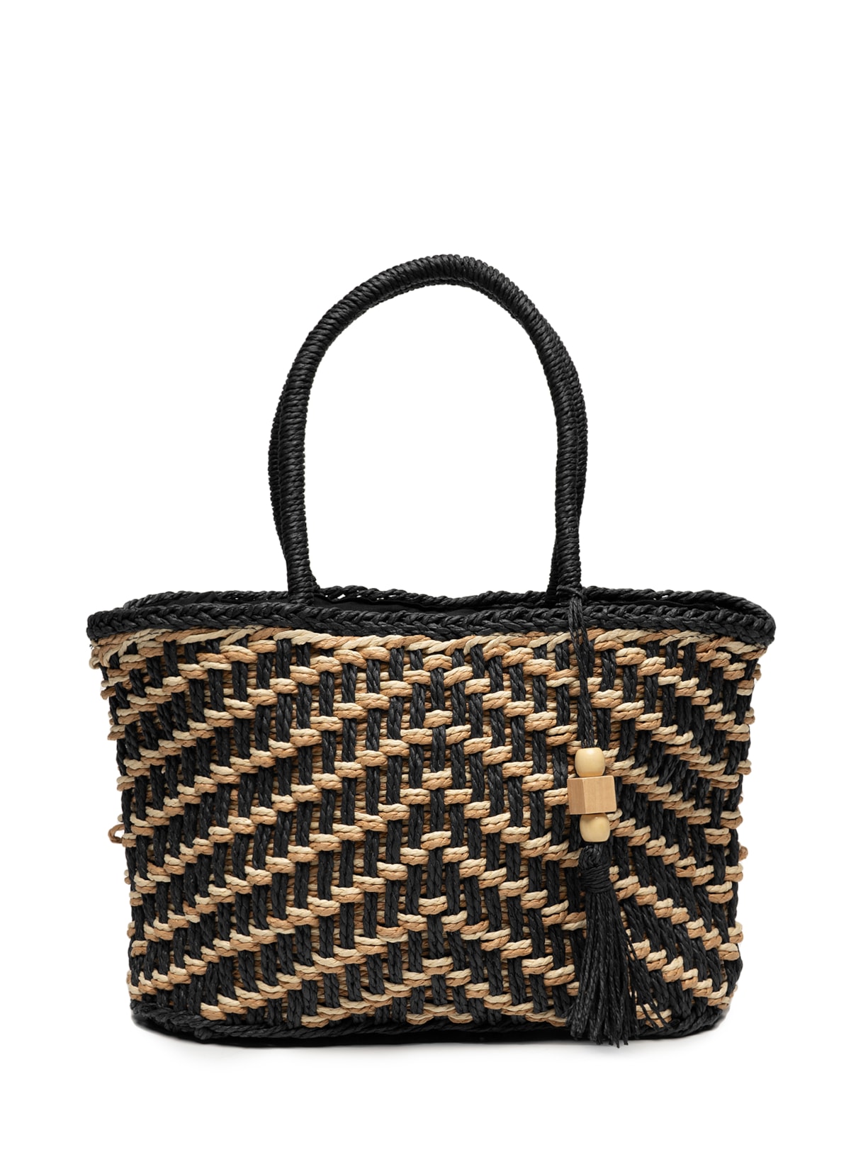 Bolsa Feminina Bicolor Em Palha - Preto