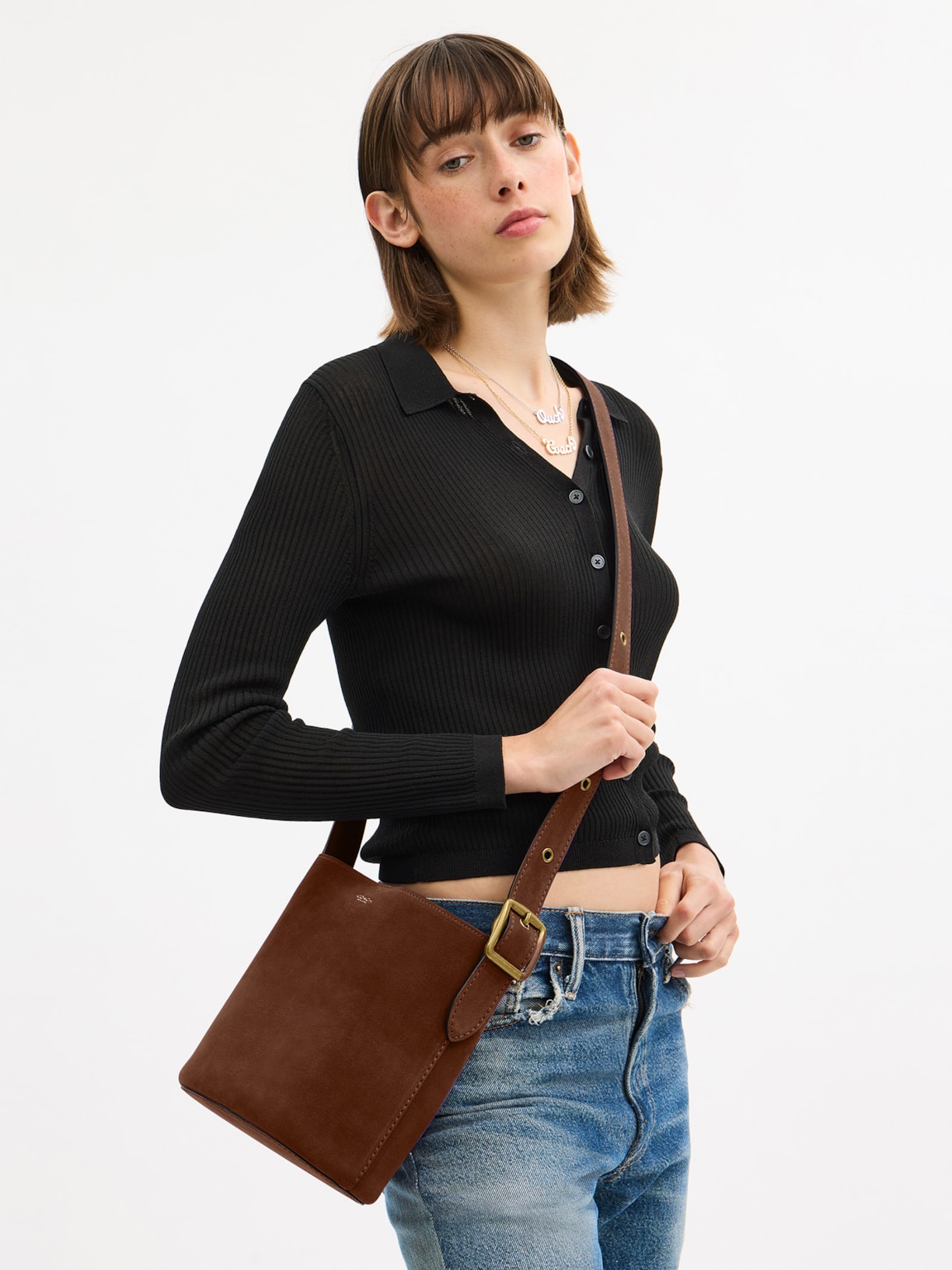 Bolsa Feminina Bleecker Bucket Suede Marrom Coach