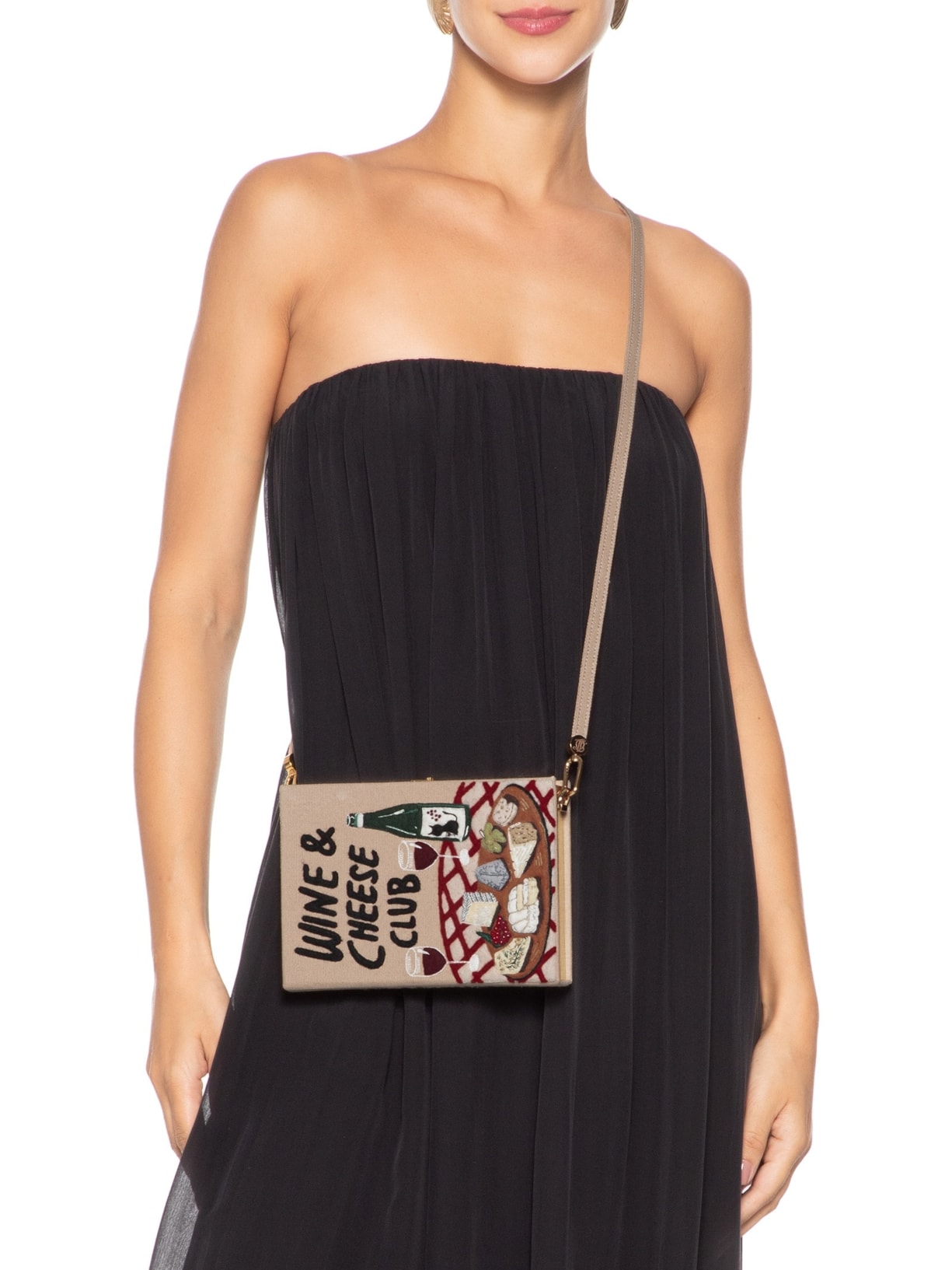Bolsa Feminina Book Clutch Wine And Cheese Club Strapped Bege Olympia Le-tan