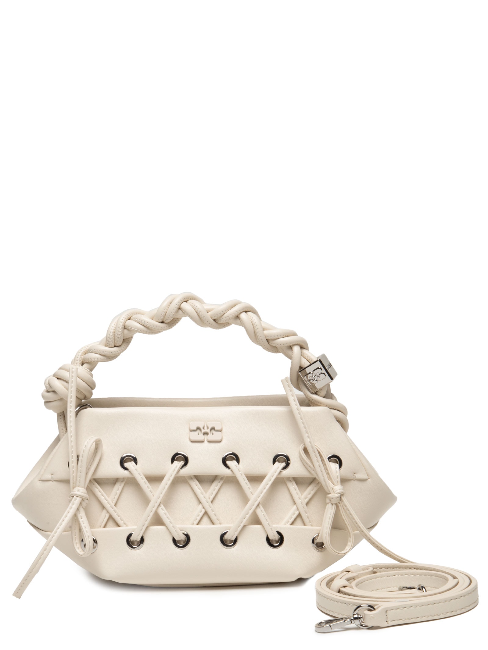 Ganni - Bolsa Feminina Bou Mini Eyelets Lace Up - Branco