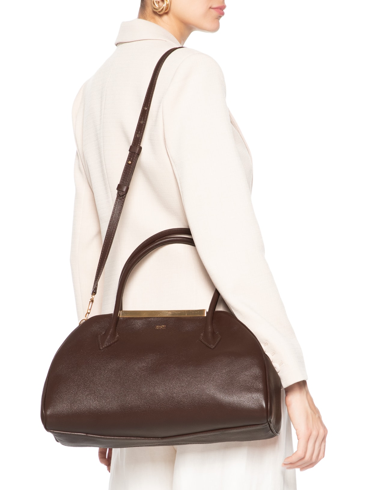 Bolsa Feminina Bowling Couro Marrom Schutz