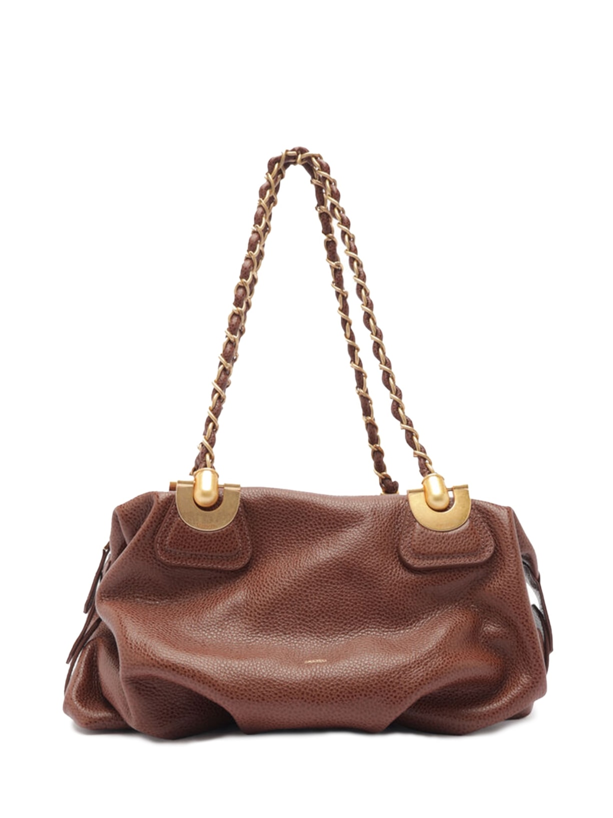 Bolsa Feminina Bowling Couro Média Franzida - Marrom