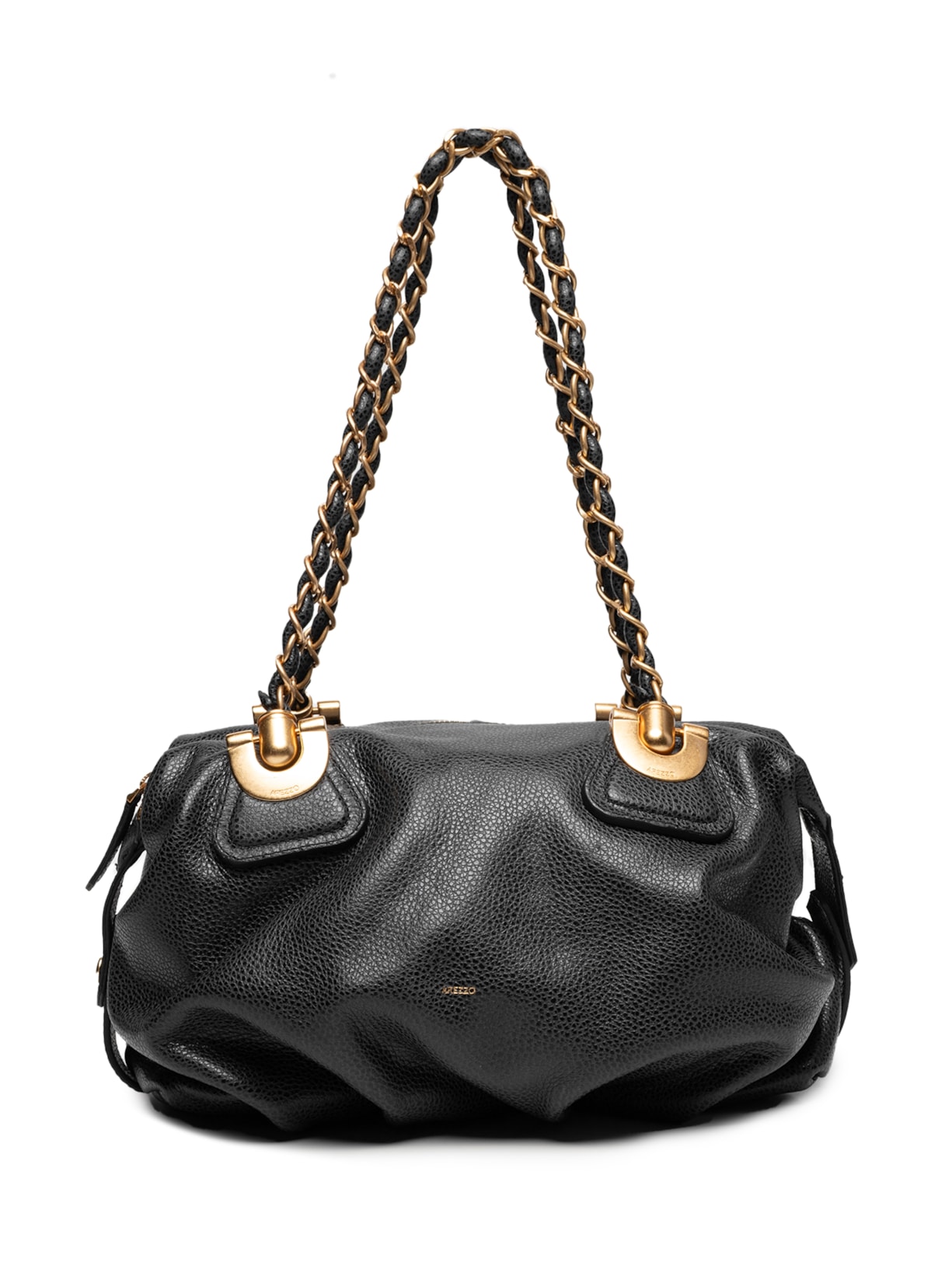 Bolsa Feminina Bowling Couro Média Franzida - Preto