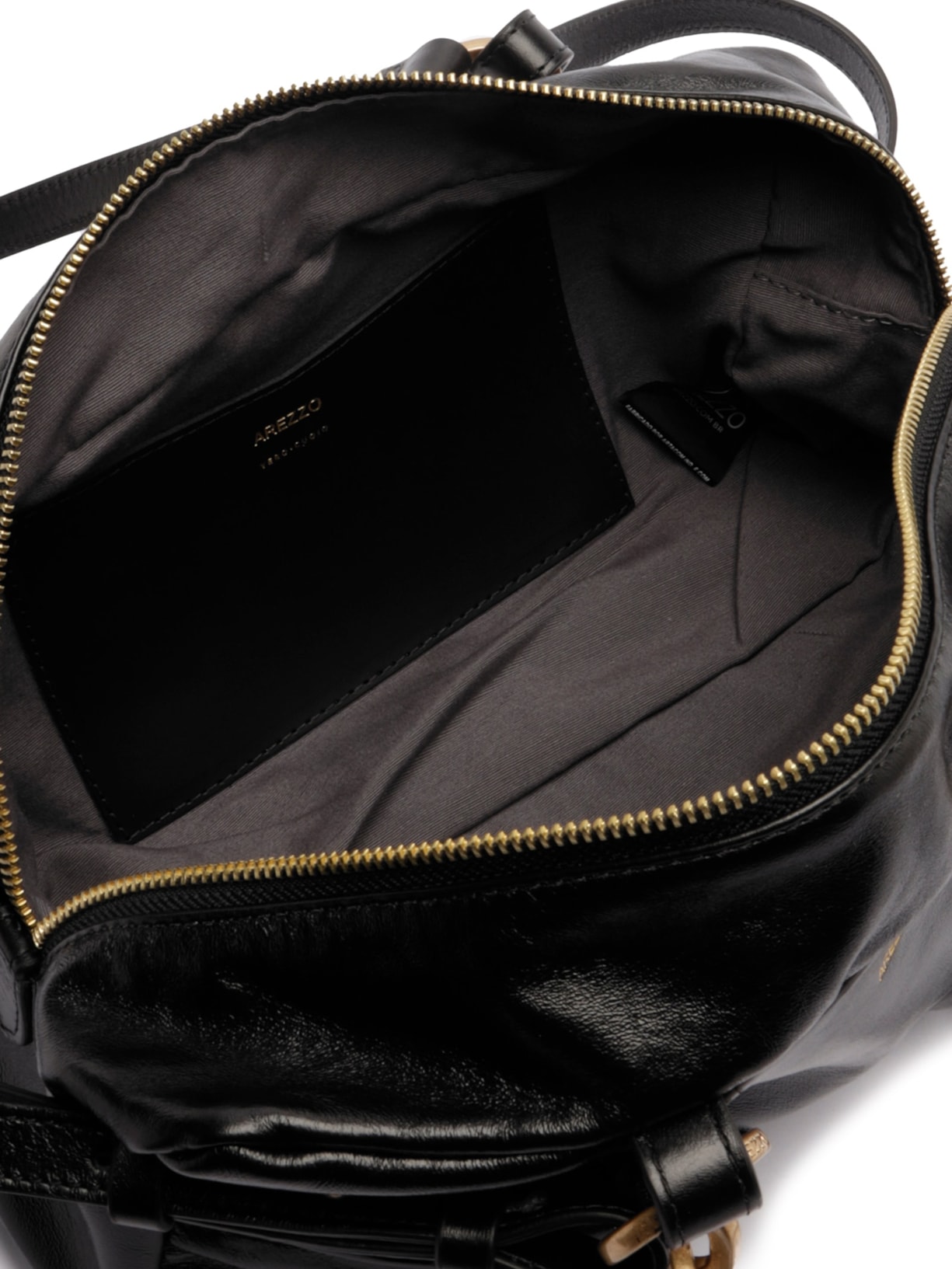 Bolsa Feminina Bowling Couro Verniz Média Bolsos Preto Arezzo