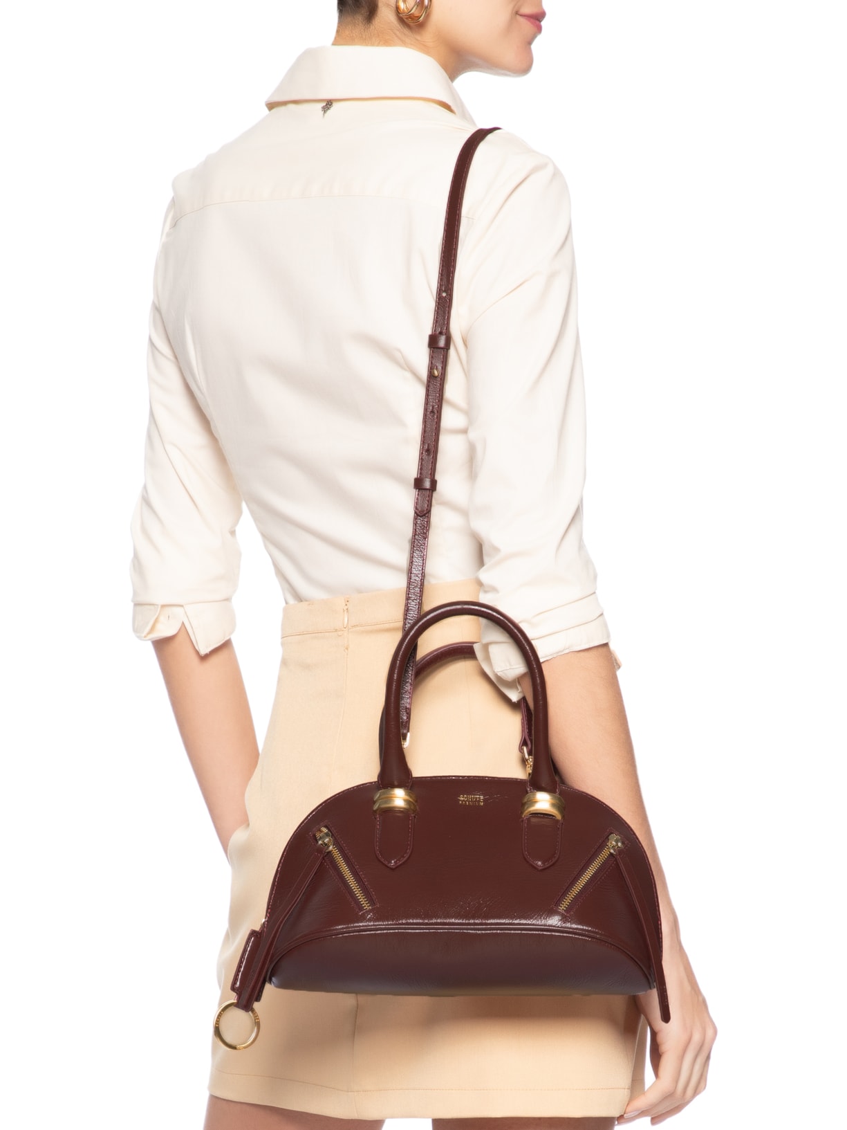 Bolsa Feminina Bowling Moon Média Couro Marrom Schutz