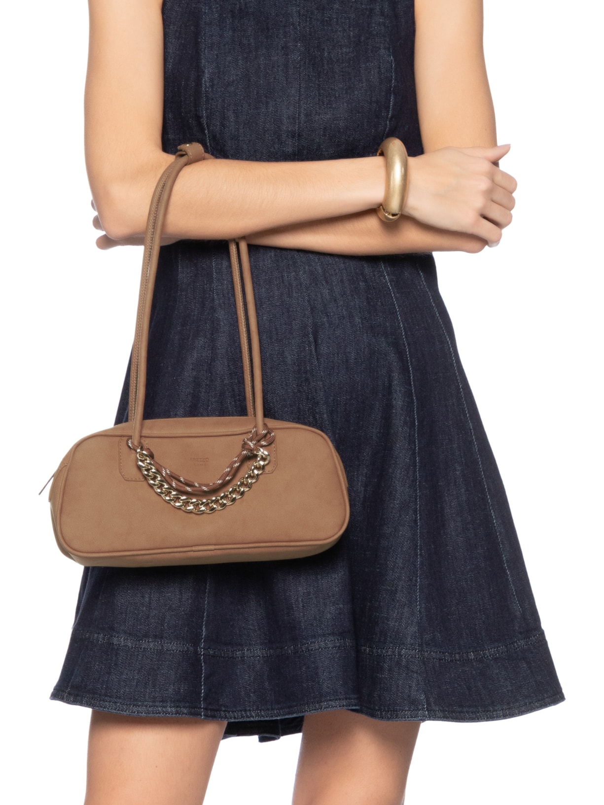 Bolsa Feminina Bowling Nobuck Grande Cordão Marrom Arezzo