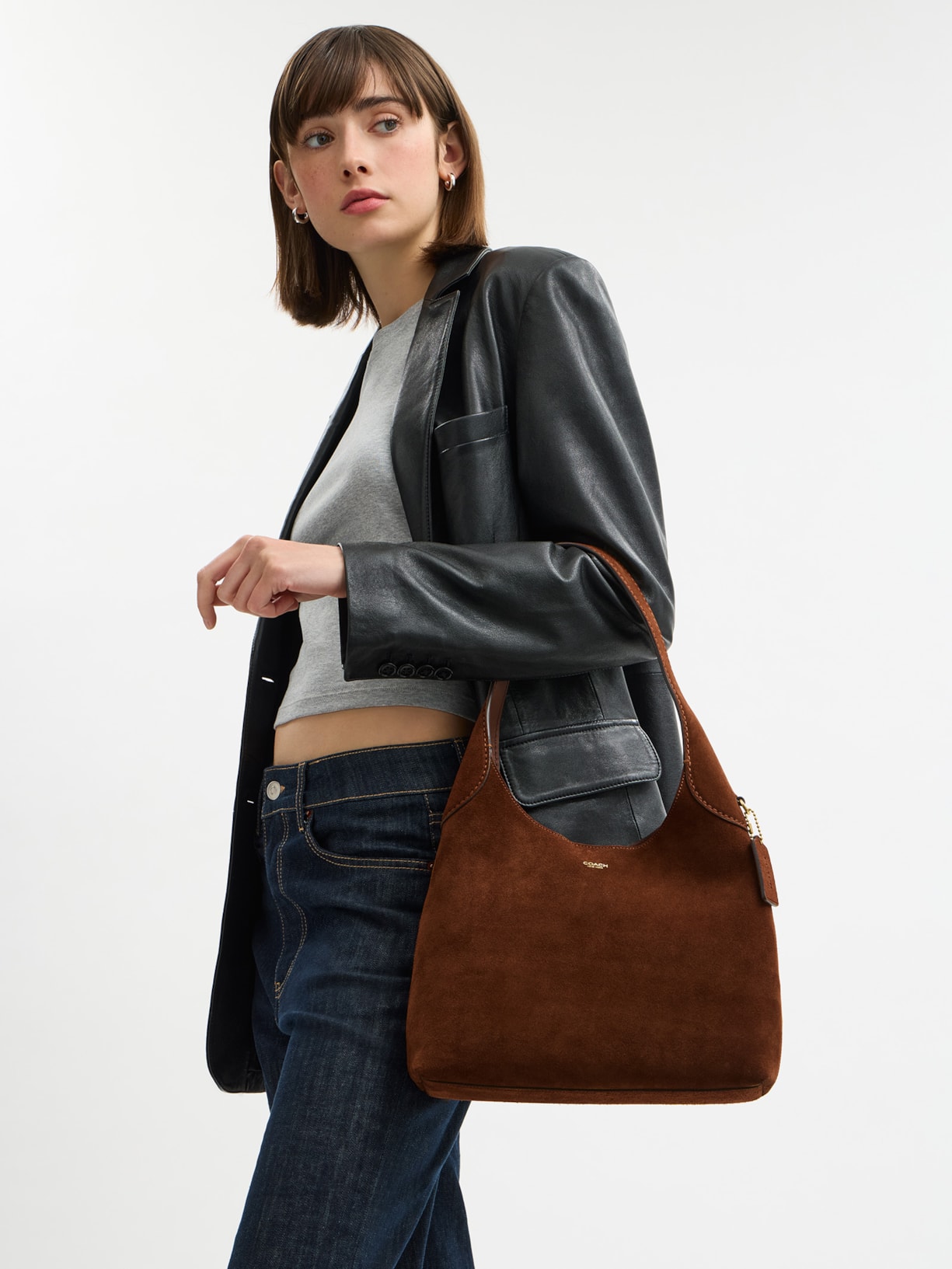 Bolsa Feminina Brooklyn Shoulder Suede 26 Marrom Coach