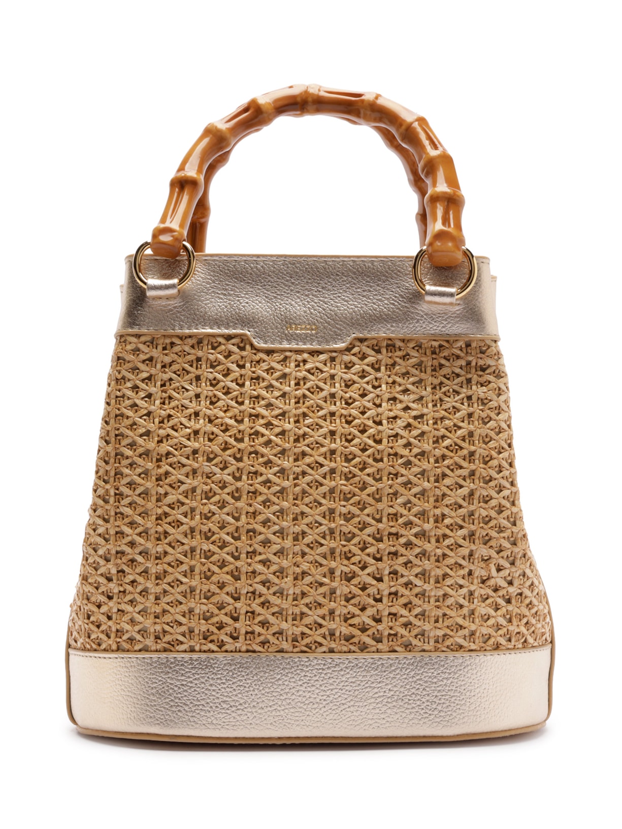 Bolsa Feminina Bucket Couro Palha Média - Dourado