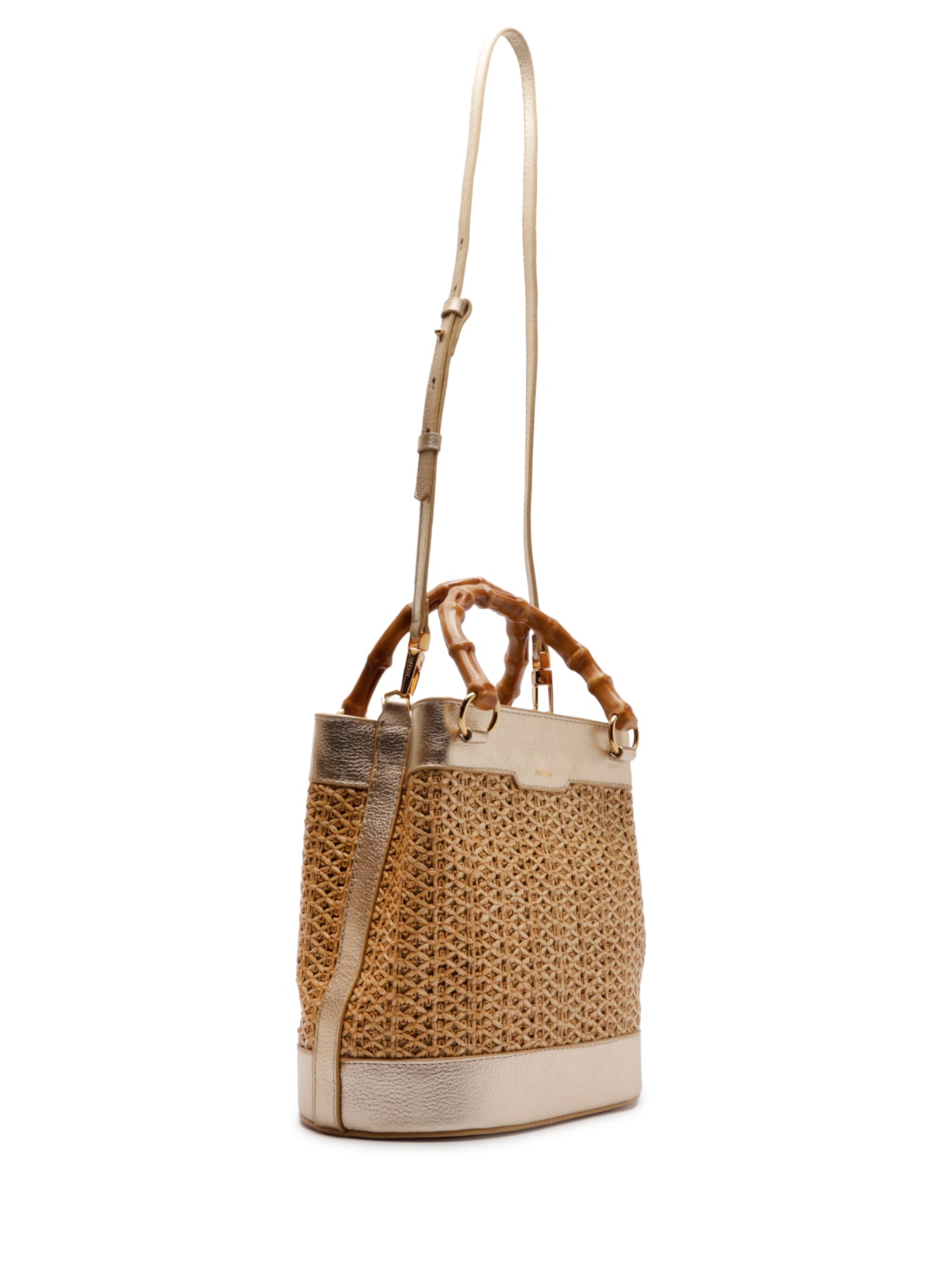 Bolsa Feminina Bucket Couro Palha Média Dourado Arezzo + Isla