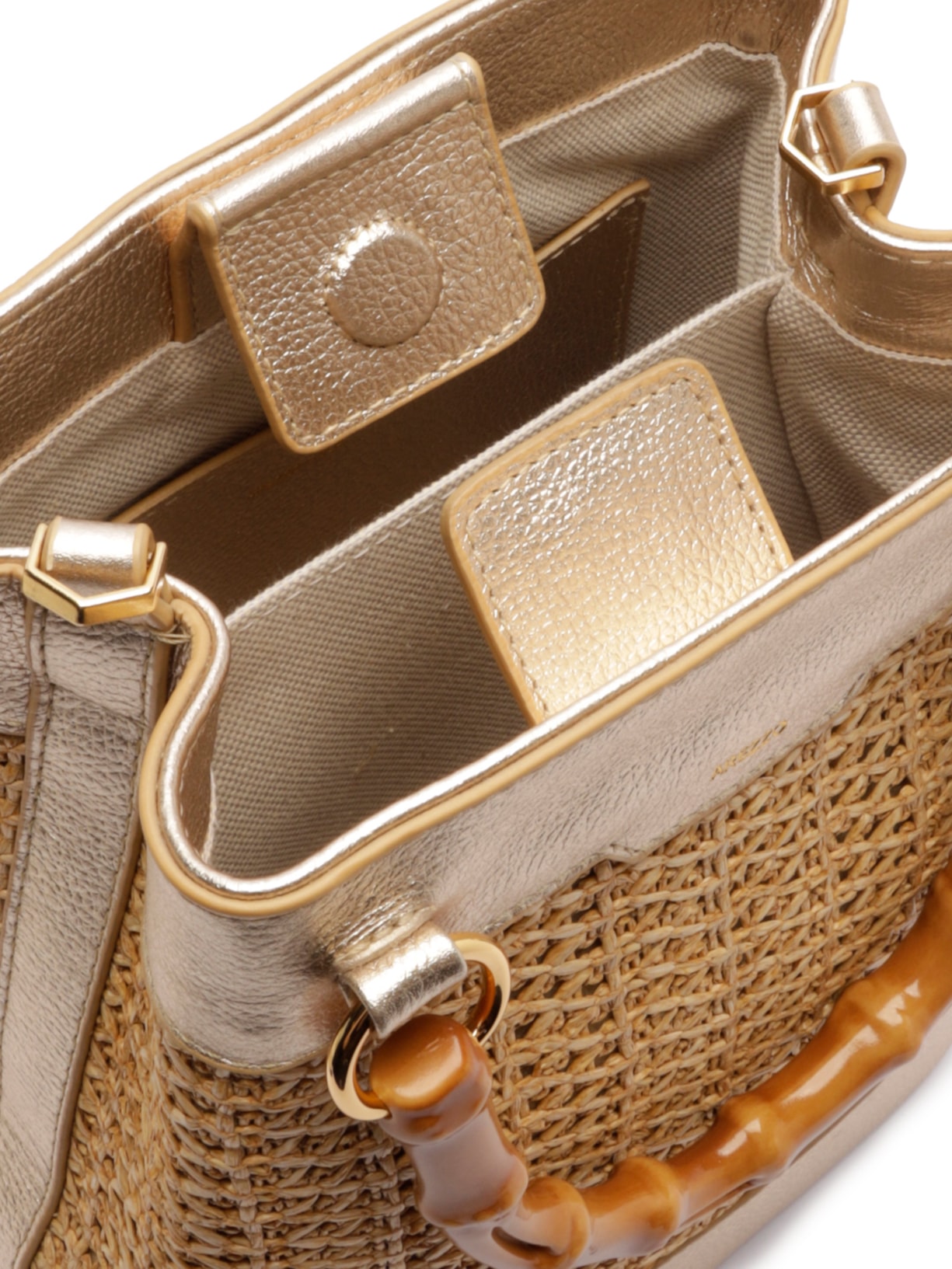 Bolsa Feminina Bucket Couro Palha Média Dourado Arezzo + Isla