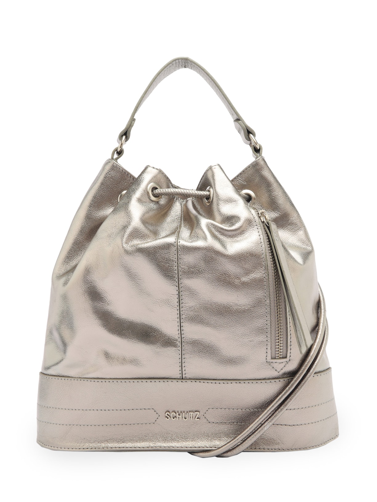 Bolsa Feminina Bucket Couro Prateada - Prata