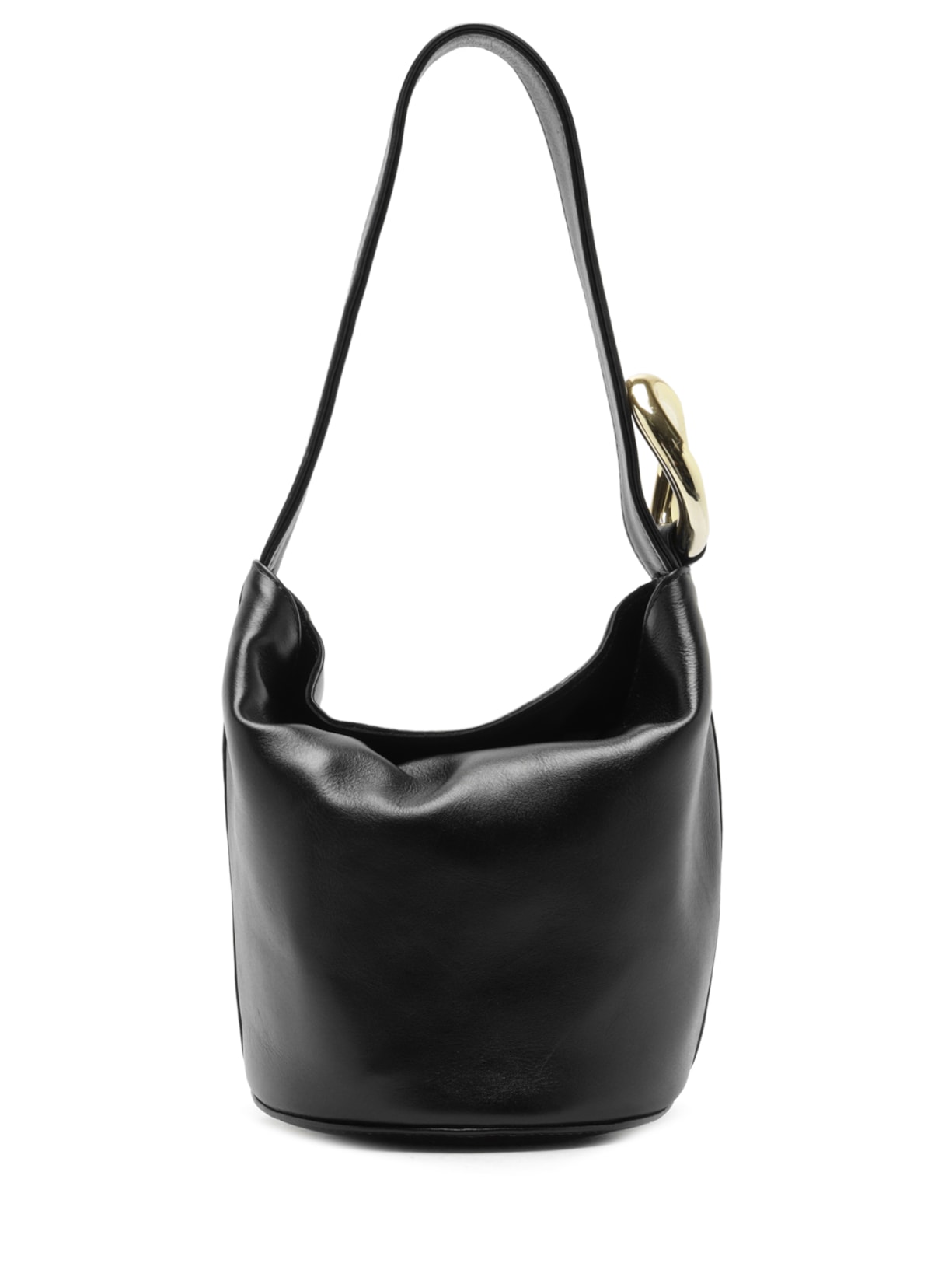 Bolsa Feminina Bucket Pequena Alça Larga Couro Metais Preto Arezzo