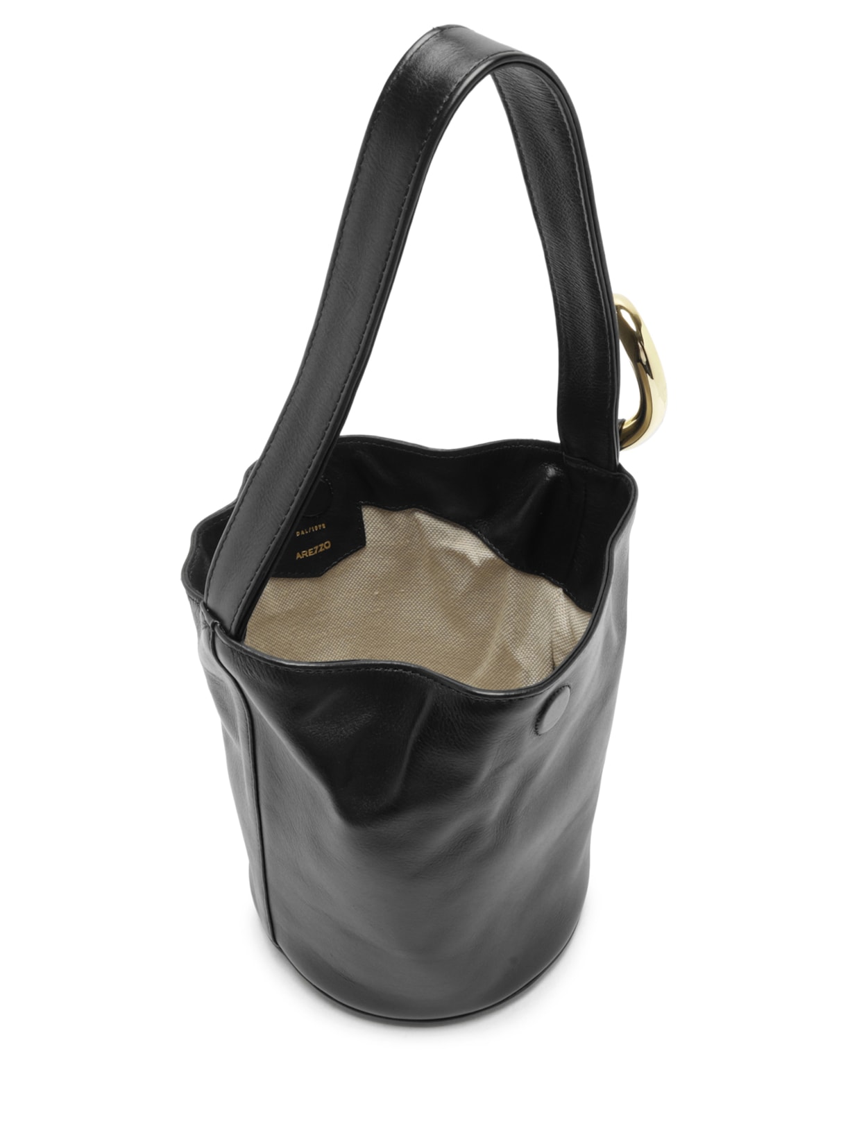 Bolsa Feminina Bucket Pequena Alça Larga Couro Metais Preto Arezzo