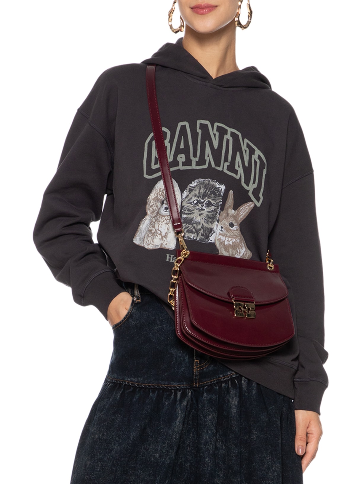 Bolsa Feminina Burgundy Small Chain Apo-G Bag Vinho Ganni