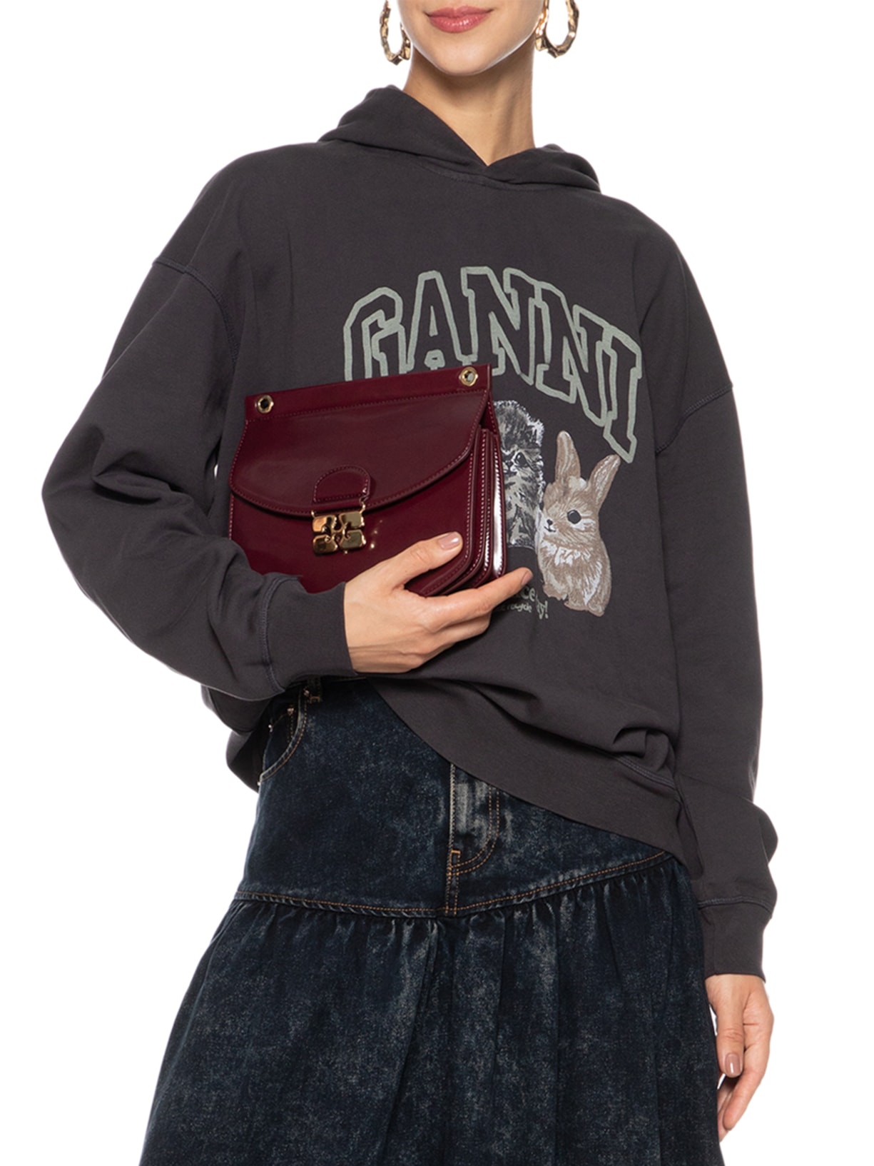 Bolsa Feminina Burgundy Small Chain Apo-G Bag Vinho Ganni