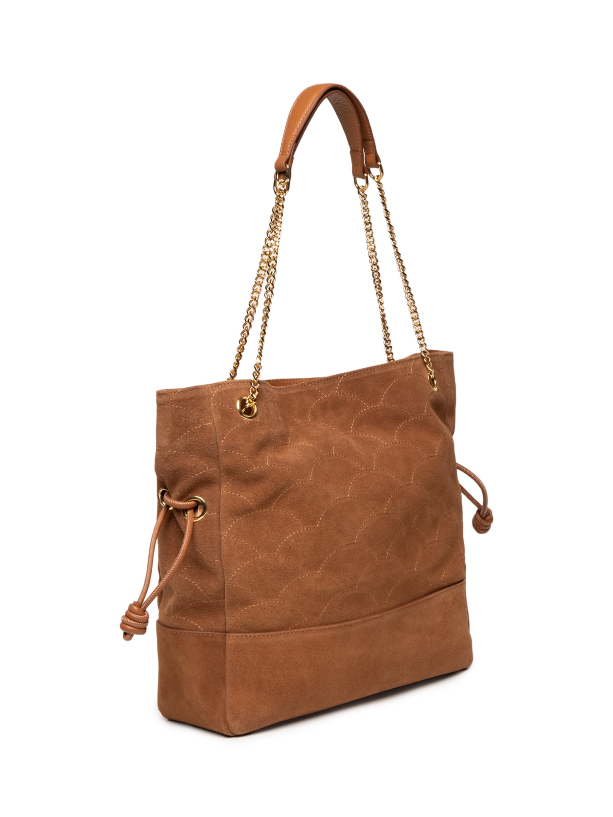 Bolsa Feminina Camurção/Viena Caramelo Enfeites Ouro Marrom Luiza Barcelos