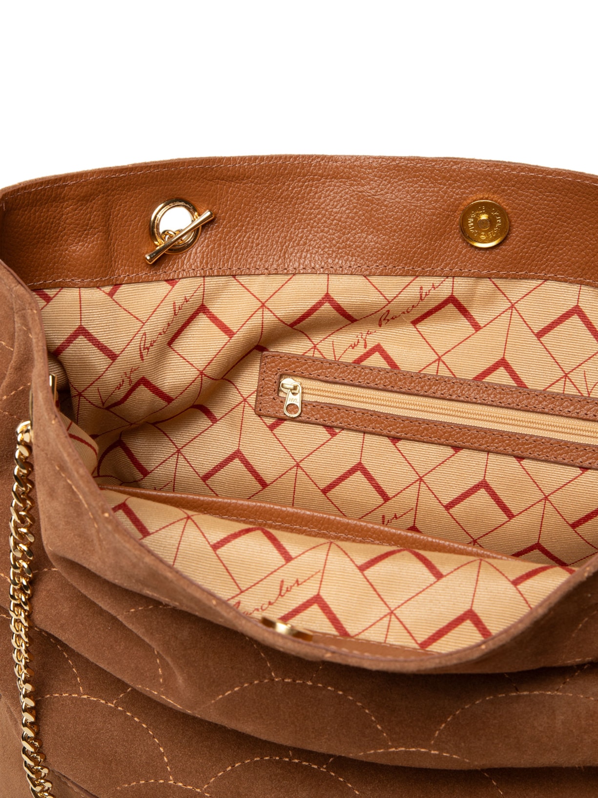 Bolsa Feminina Camurção/Viena Caramelo Enfeites Ouro Marrom Luiza Barcelos