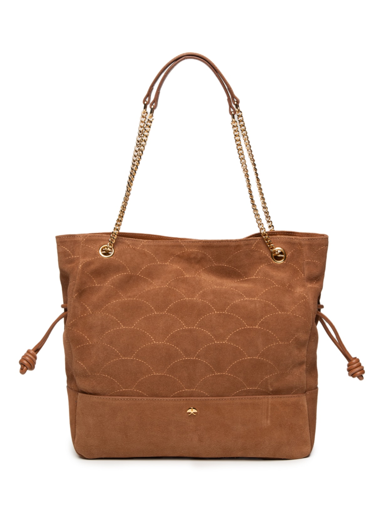 Bolsa Feminina Camurção/Viena Caramelo Enfeites Ouro Marrom Luiza Barcelos