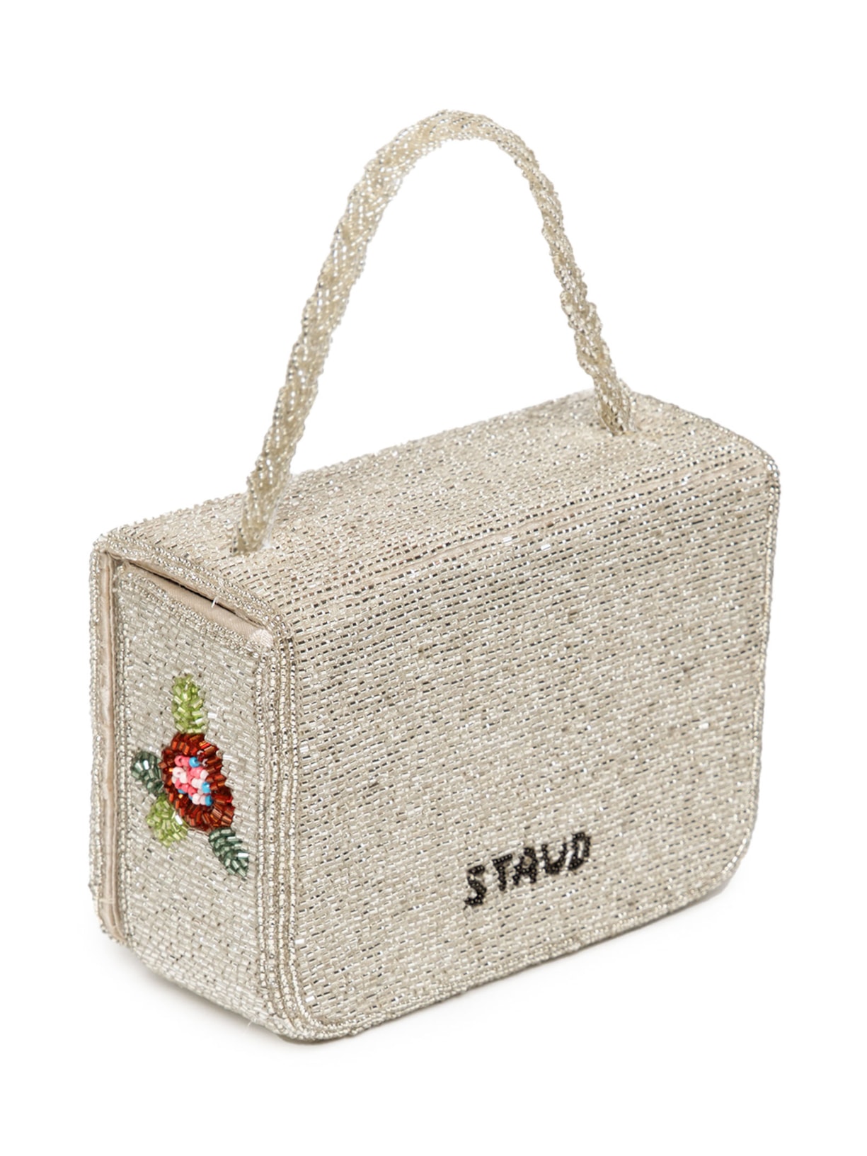 Bolsa Feminina Carmem Beaded Box Diamond Rose Prata Staud