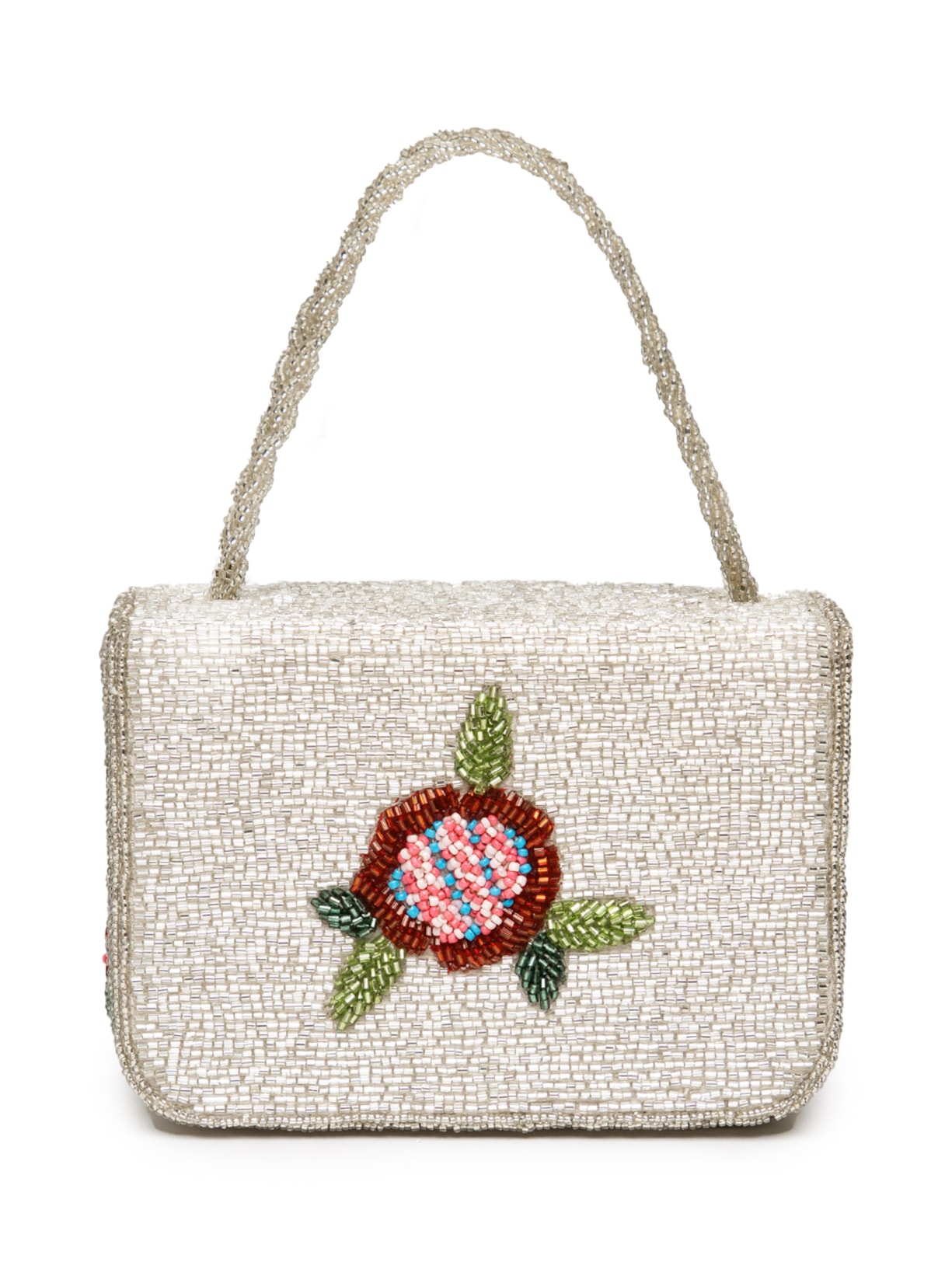Bolsa Feminina Carmem Beaded Box Diamond Rose Prata Staud