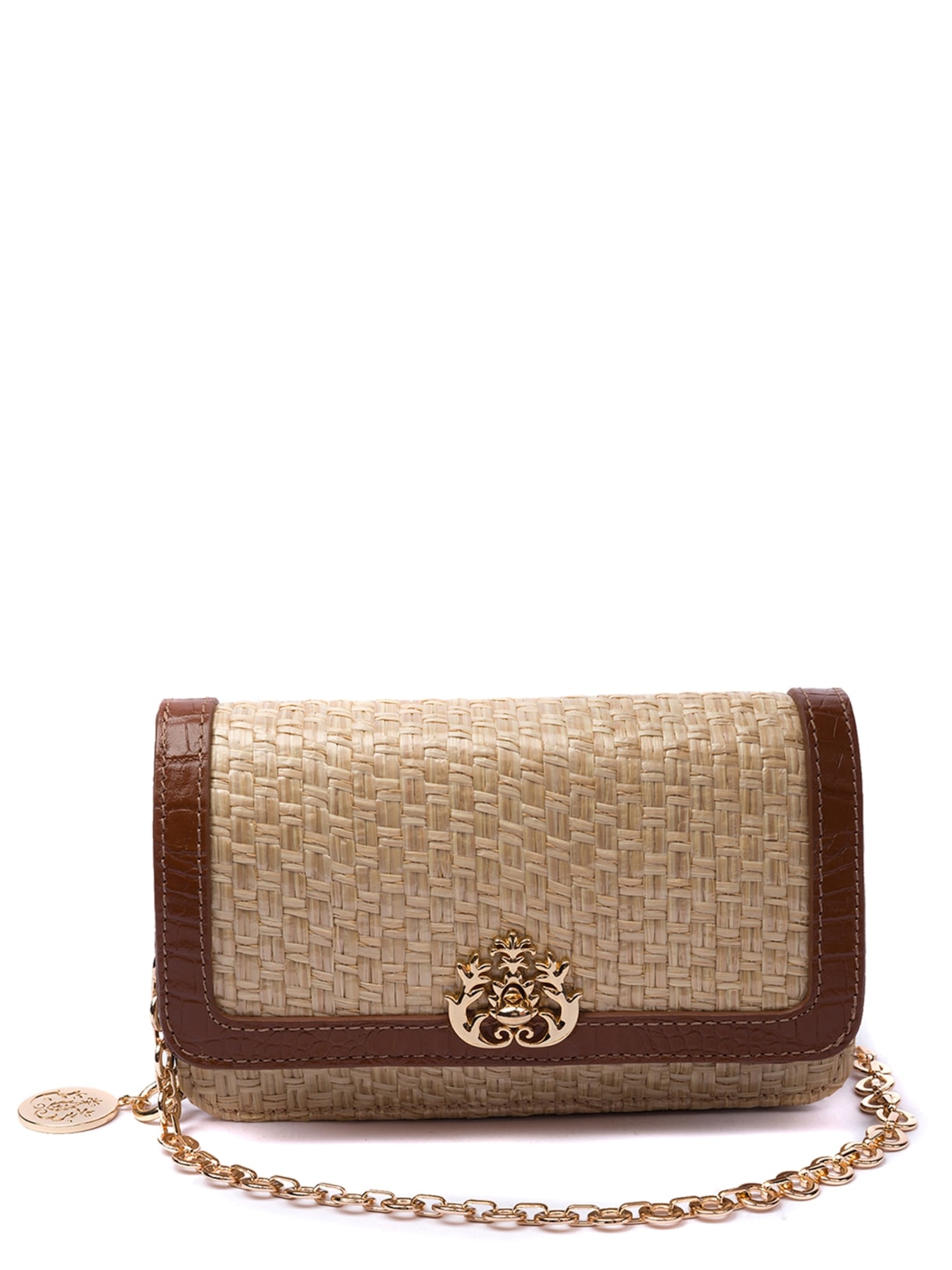 Bolsa Feminina Carteira Em Palha Com Corrente Transversal - Bege