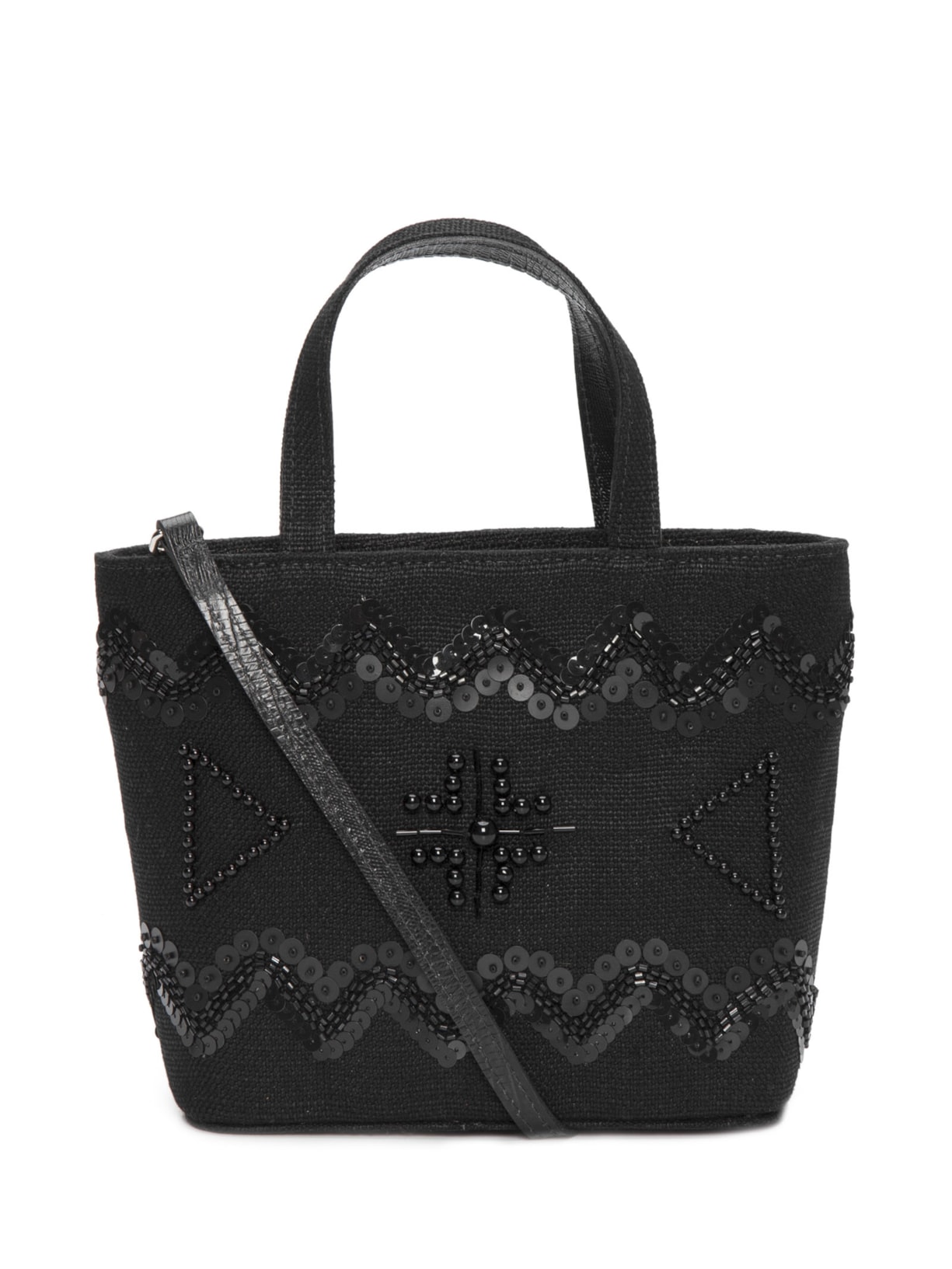 Bolsa Feminina Cesto Lorena Linho Bordado - Preto