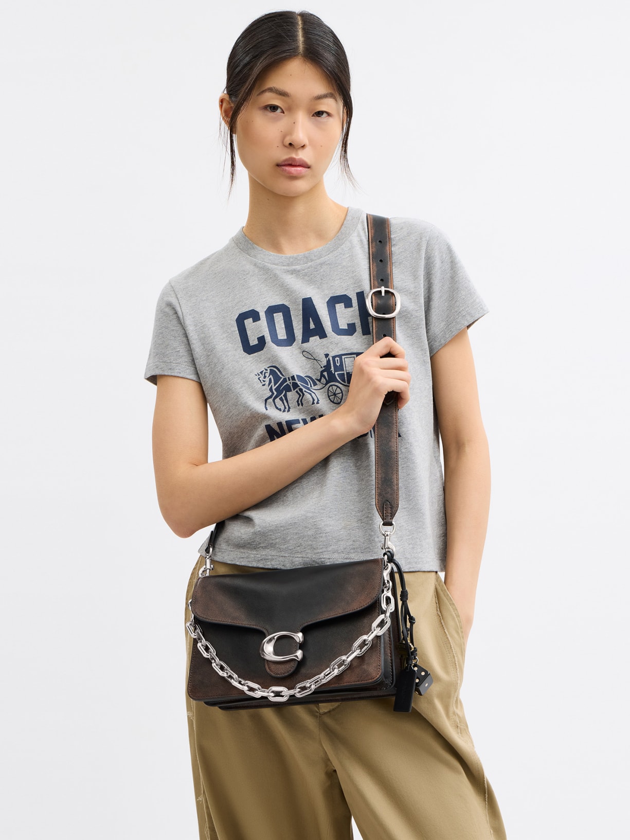 Bolsa Feminina Chain Tabby Shoulder Loved Leather Preto Coach