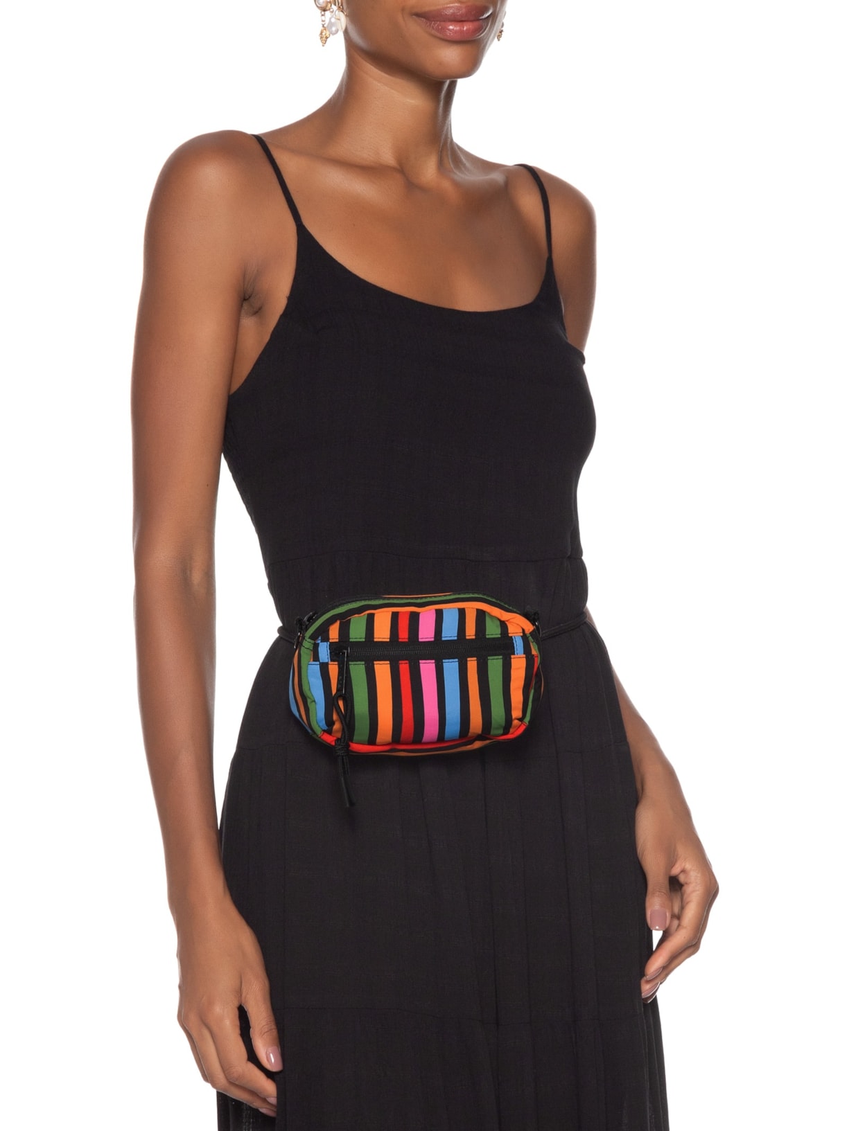 Bolsa Feminina Chuchu Striped Stripes Preto Farm Etc