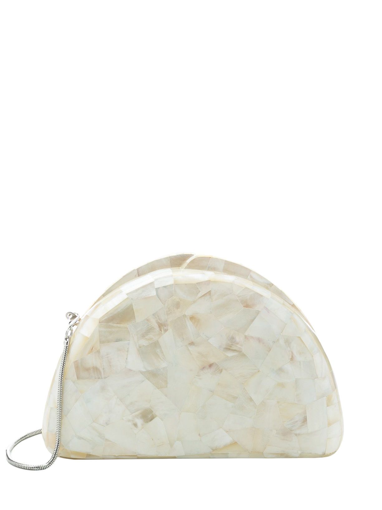 Bolsa Feminina Cluch em Madrepérola Meia Lua - Off White
