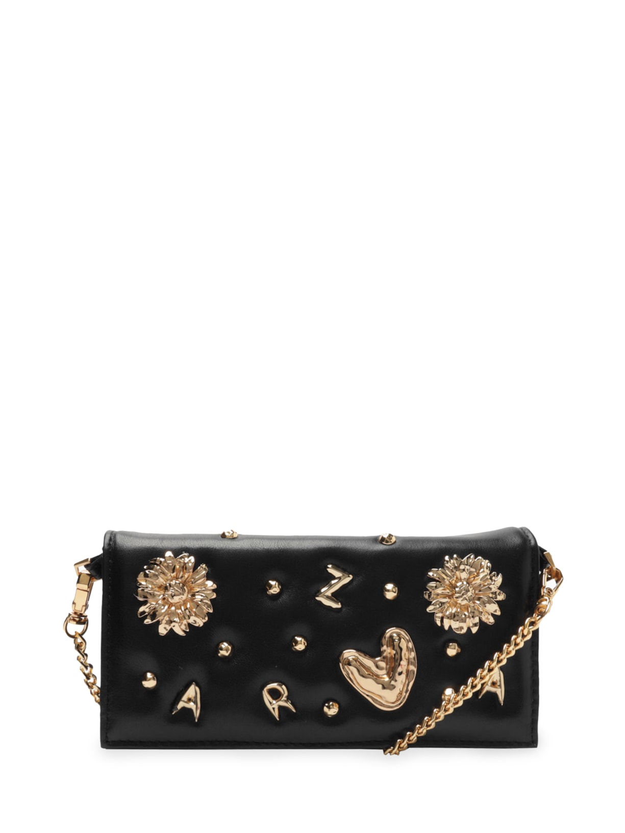 Bolsa Feminina Clutch Couro Pequena Metais Fun - Preto