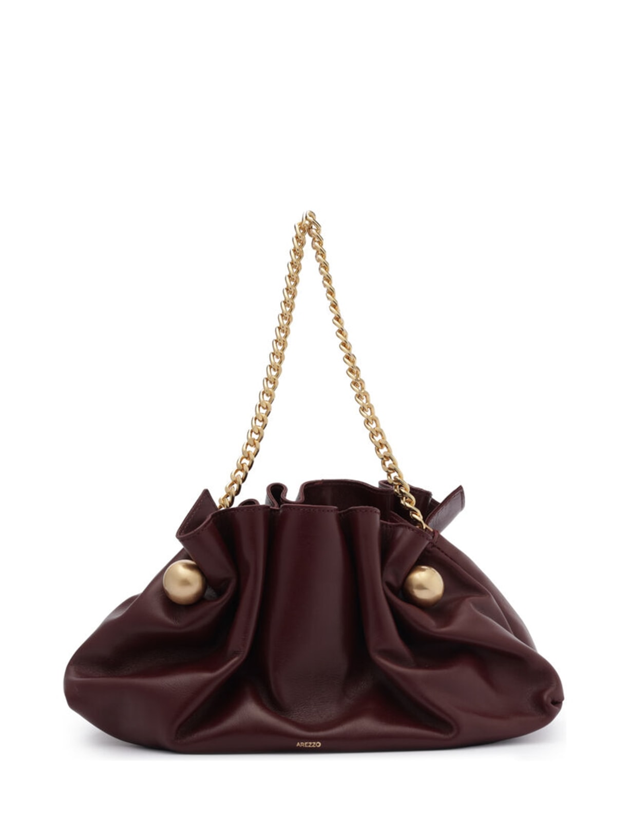 Bolsa Feminina Clutch Couro Pequena Pregas Corrente - Vinho